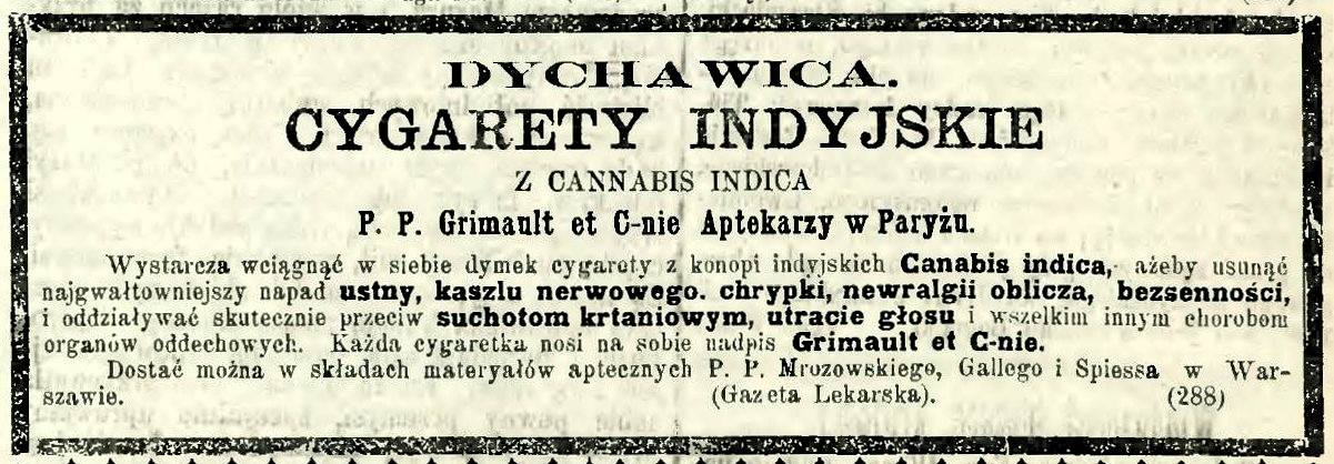 Skręty z medycznej marihuany w XIX-wiecznej „Gazecie Warszawskiej”